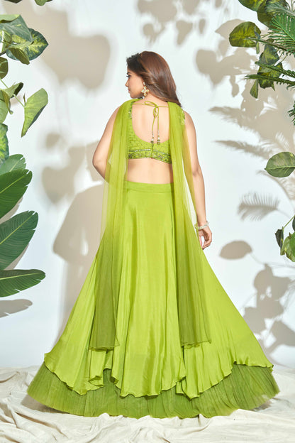 GREEN DUAL TONE LEHENGHA WITH HANDWORK BLOUSE AND DUPATTA