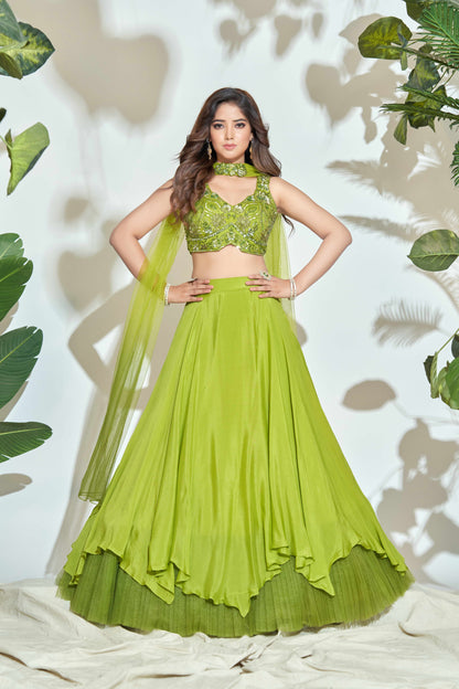 GREEN DUAL TONE LEHENGHA WITH HANDWORK BLOUSE AND DUPATTA