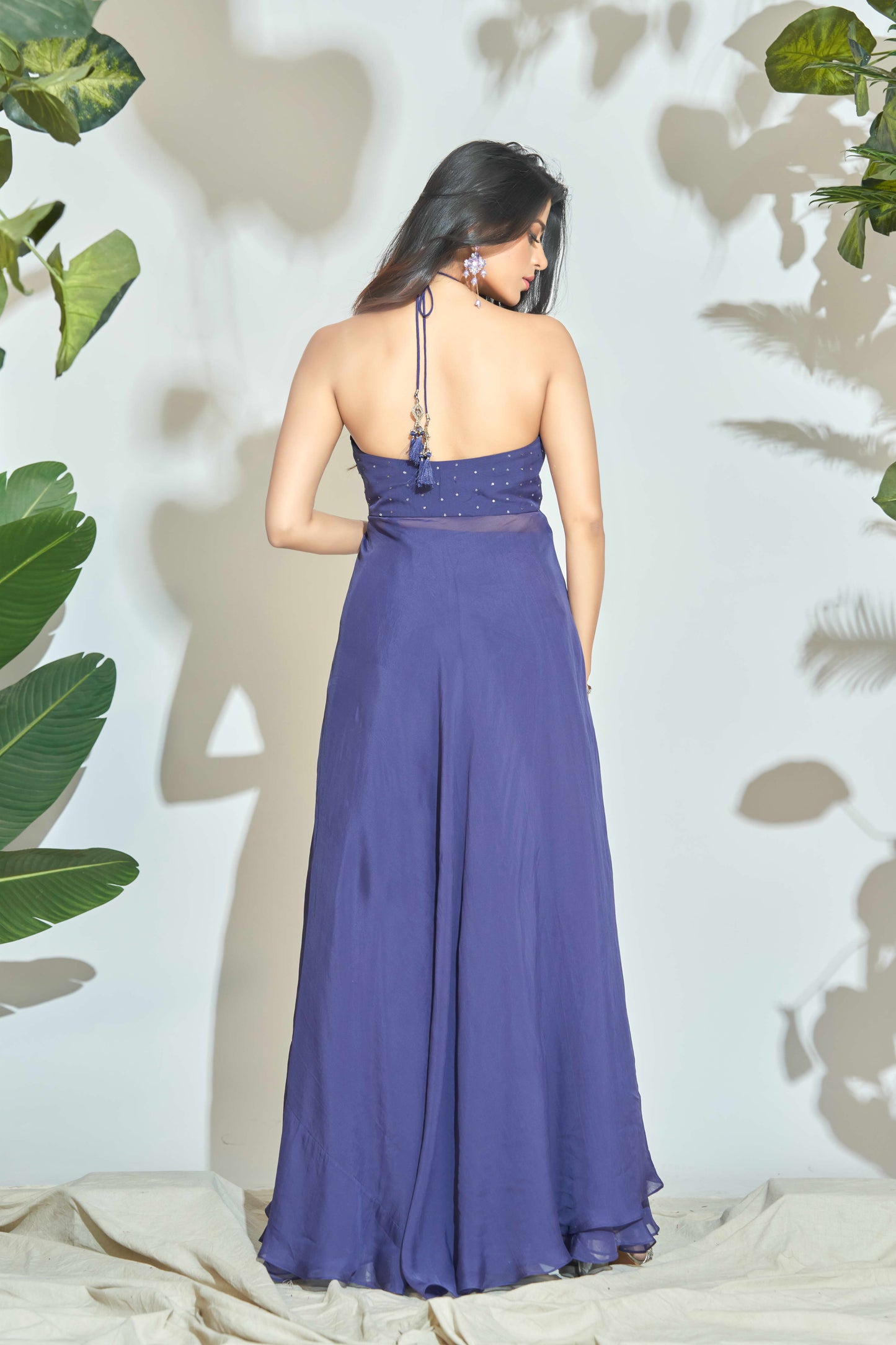 PURPLE HALTER NECK INDOWESTERN WITH HAND EMBROIDERY