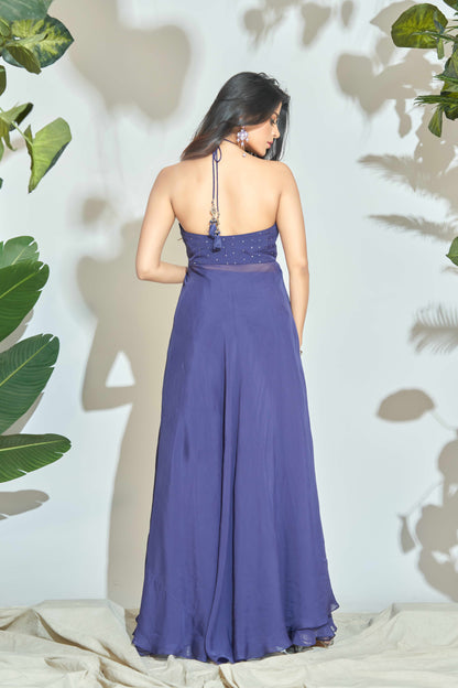 PURPLE HALTER NECK INDOWESTERN WITH HAND EMBROIDERY