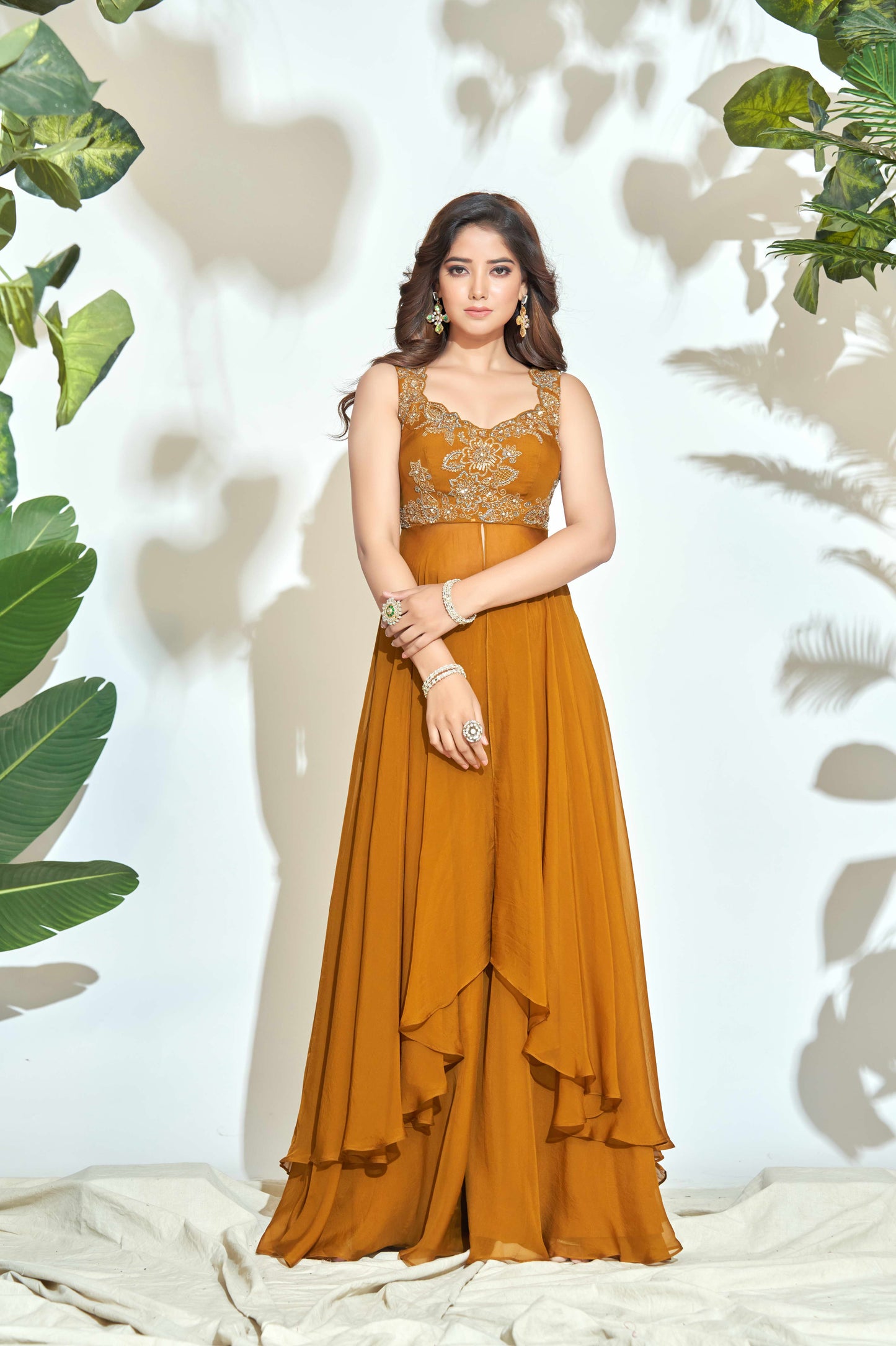 MUSTARD YELLOW INDOWESTERN WITH HAND EMBROIDERY