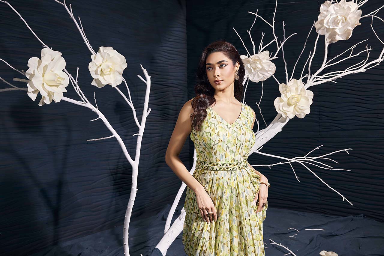 Light Green Printed Chiffon Jumpsuit