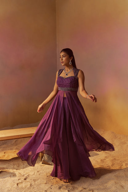 DUSTY PURPLE INDOWESTERN WITH HAND EMBROIDERY