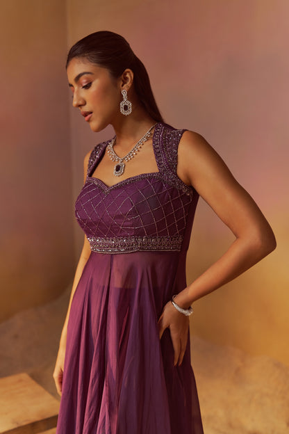 DUSTY PURPLE INDOWESTERN WITH HAND EMBROIDERY