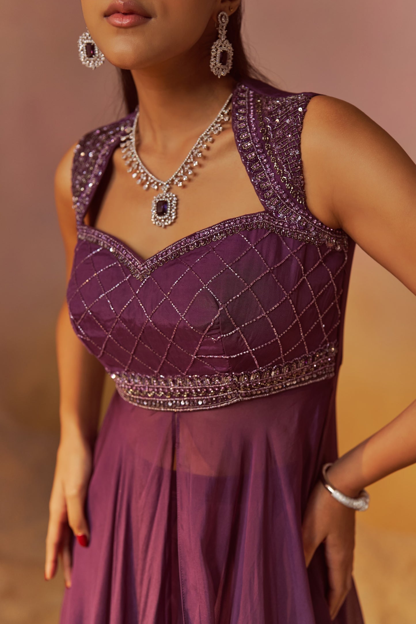 DUSTY PURPLE INDOWESTERN WITH HAND EMBROIDERY