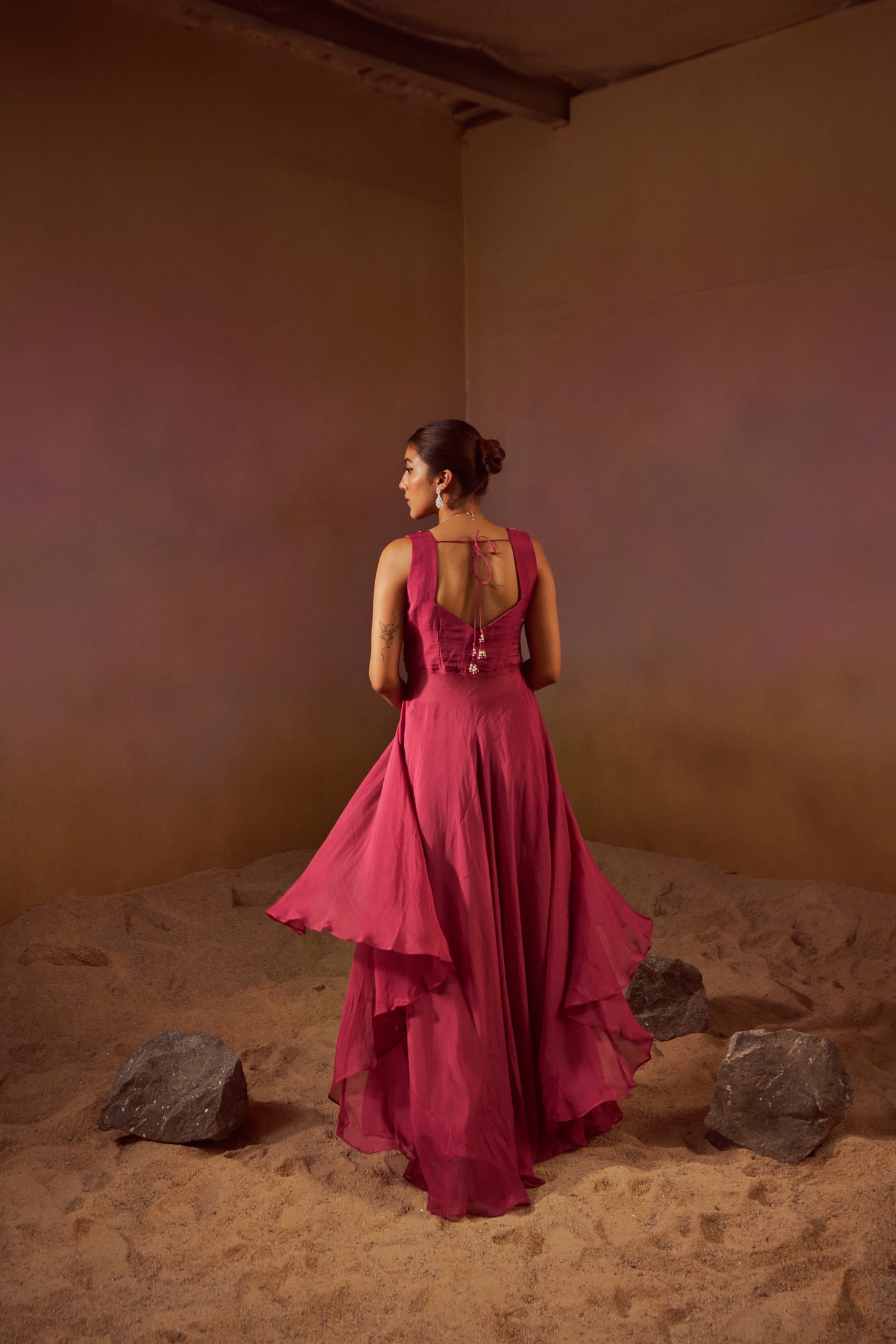 DUSTY PINK INDOWESTERN WITH HAND EMBROIDERY