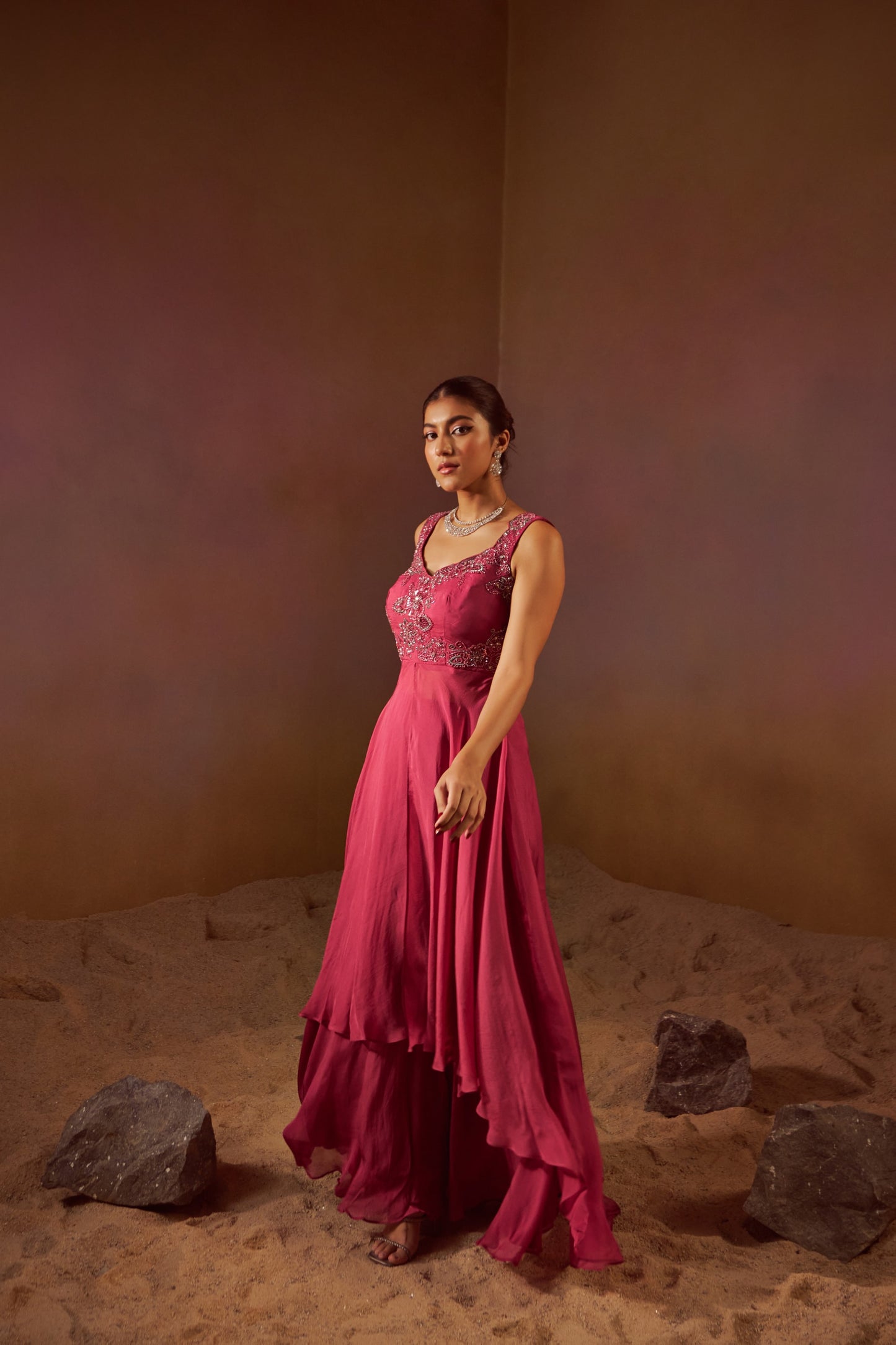 DUSTY PINK INDOWESTERN WITH HAND EMBROIDERY